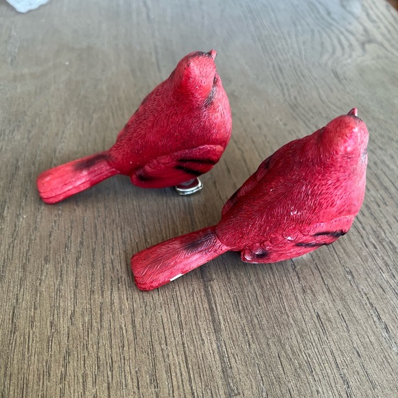 Two Resin Cardinals with Metal Clip and a Wood Holiday Cardinal Ornament - Picture 13 of 14